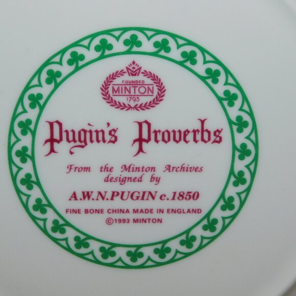 VTG 1993 Pugin's Proverbs by Minton Bone China England 8" Side Salad Plate - Picture 6 of 6